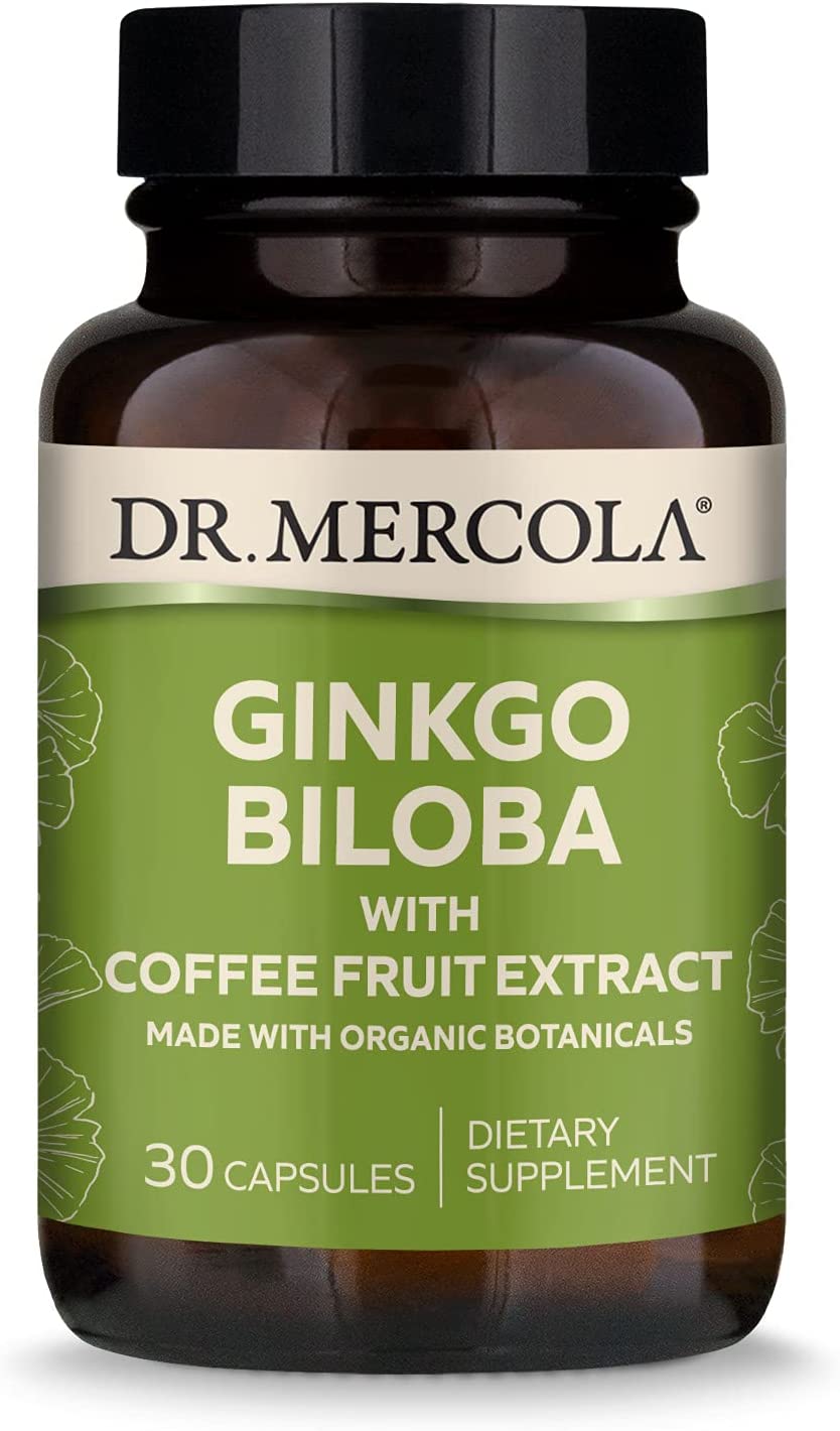 Dr. Mercola Organic Ginkgo Biloba with Coffee Fruit Extract Dietary Supplement, 30 Servings per Container (30 Capsules), Supports Mitochondrial Health as Well as Brain and Cognitive Function...