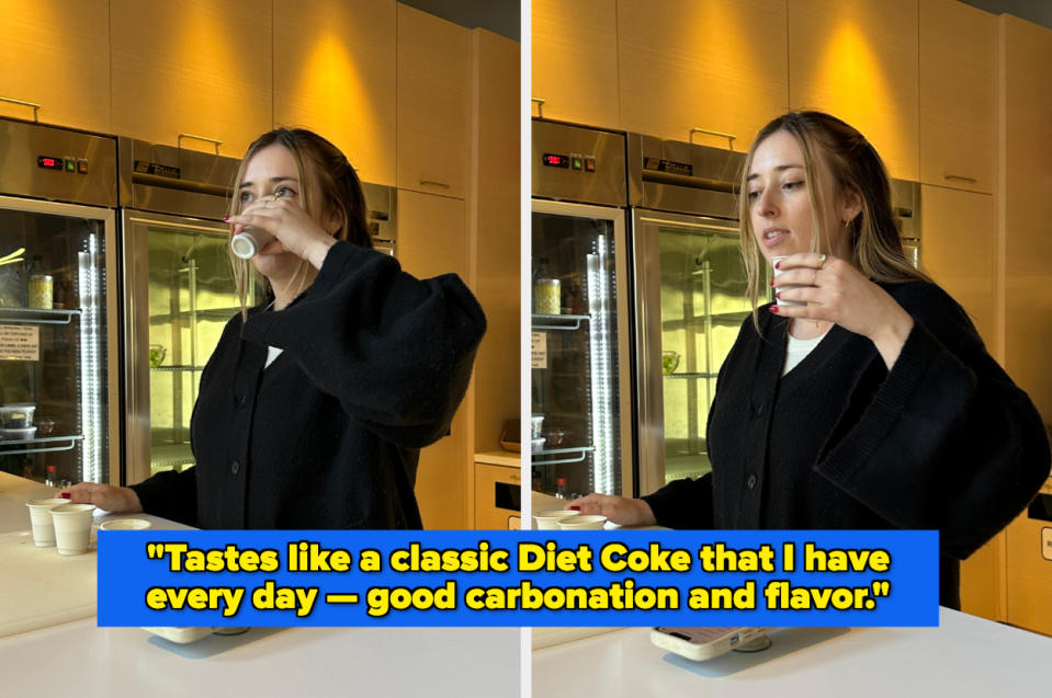 a tester drinking a cup of diet coke