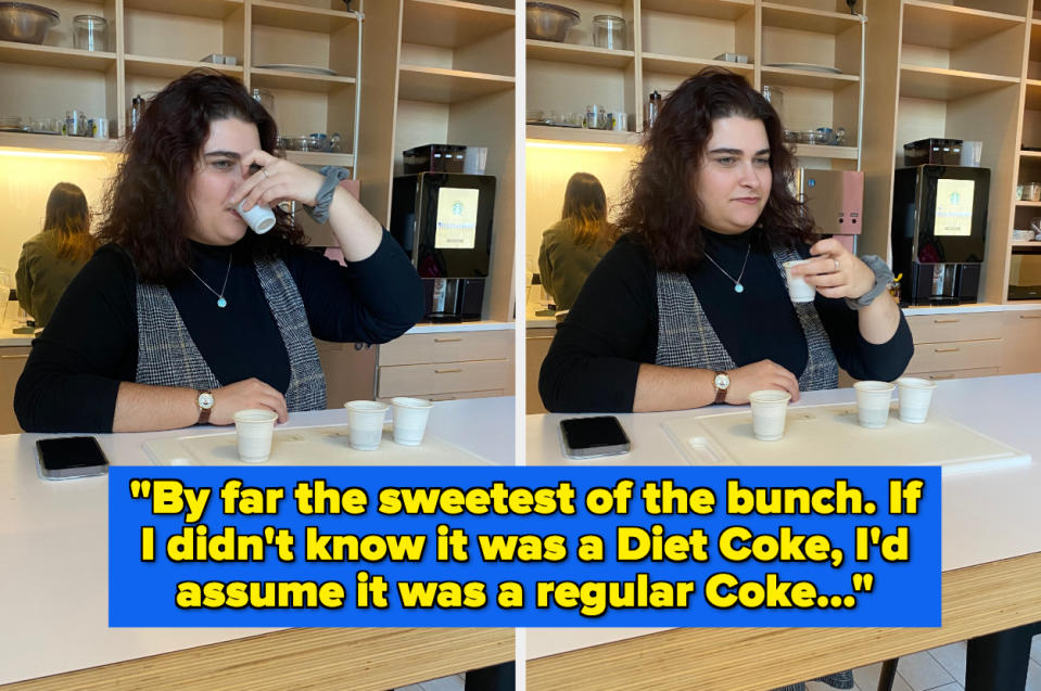 a tester drinking a cup of diet coke