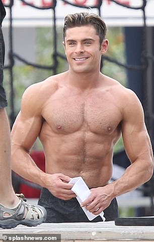 Efron has bulked up significantly since he shot to fame in High School Musical, getting in top shape for 2017's Baywatch in particular (here)