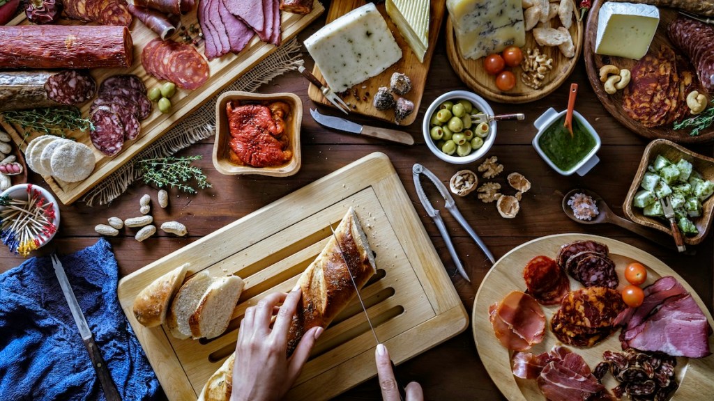 A spread of meats and cheeses
