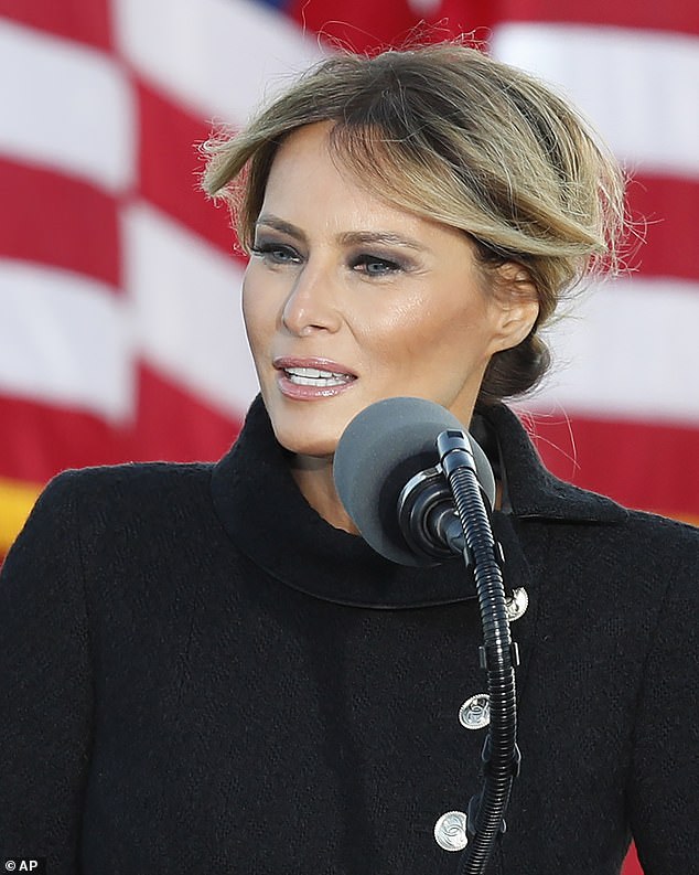 Introducing her husband on stage at Andrews Air Force Base in Maryland in January 2021