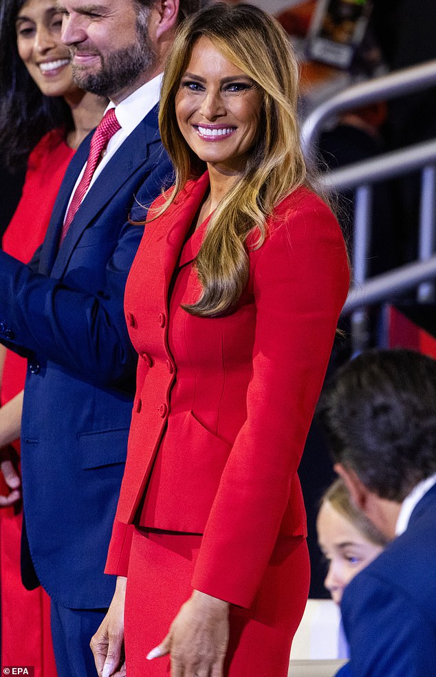 In Milwaukee on July 18th, Melania looked ever inch the model Republican wife, with the 54-year-old donning a stylish double-breasted red skirt suit, manicure perfect nails and her highlighted hair suitably tousled