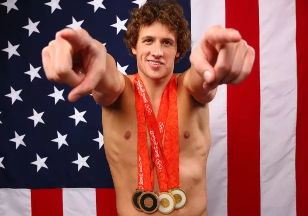 Ryan Lochte with his medals in 2008