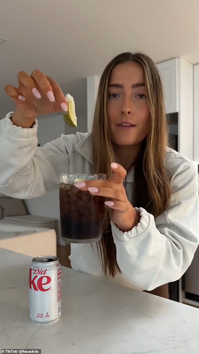 Pictured: One creator has gathered millions of views for the perfect 'midday Diet Coke' recipe where she reveals a lengthily process of creating the perfect afternoon pour