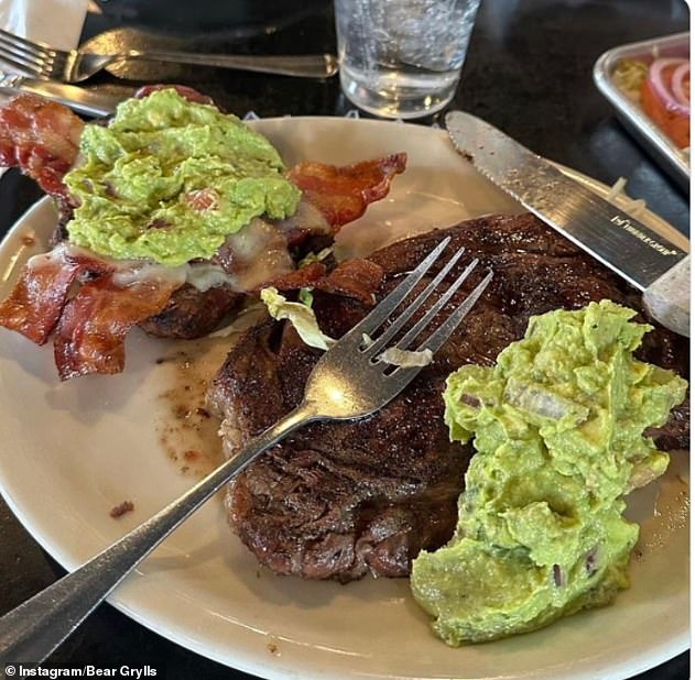 Last year, Grylls shared a snap of his 'breakfast of champions', which included steak, bacon and avocado