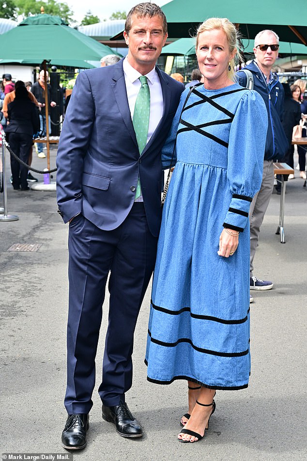 TV explorer Grylls, 50, says his wife Shara pushed into having heart tests because she was concerned that his high cholesterol diet was furring his arteries (The couple pictured at Wimbledon last year)