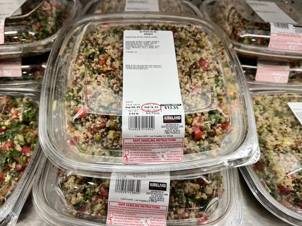 Costco premade quinoa salad in plastic clamshell container