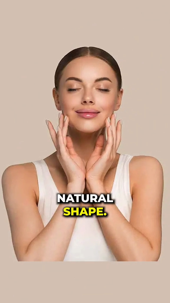 Woman with hands on face, text overlay: NATURAL SHAPE.